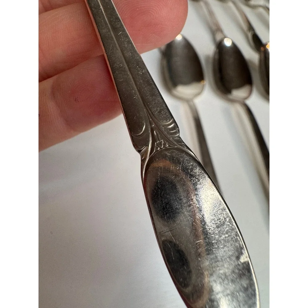Vintage Rogers Bros IS Silverplate Teaspoons‎ Set 11 Art Deco Style Flatware